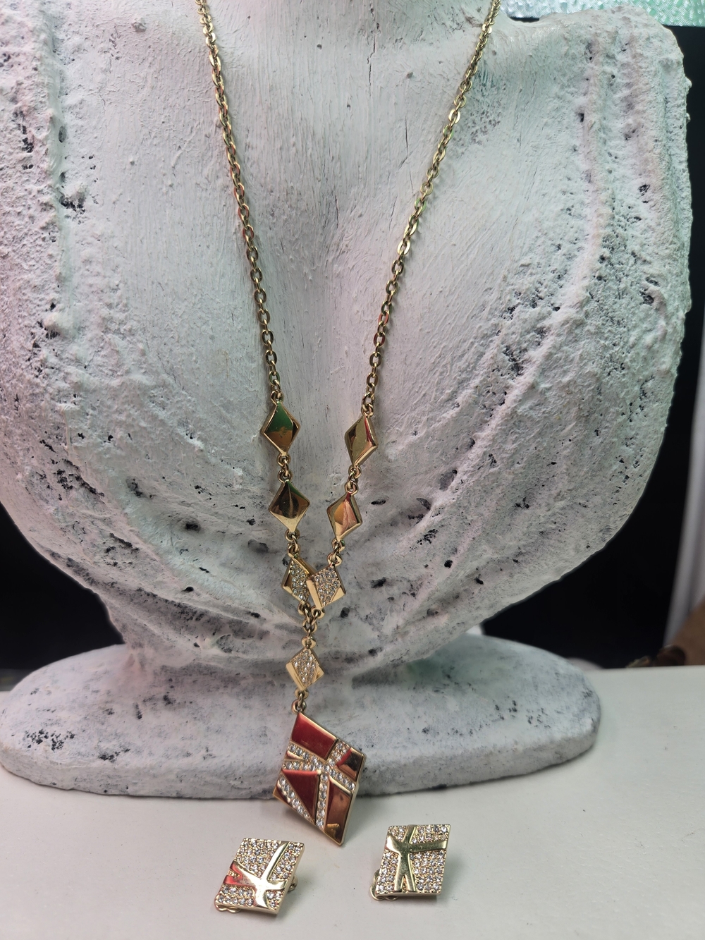 Swarovski Vintage Gold-tone Pave Set Earrings Necklace
